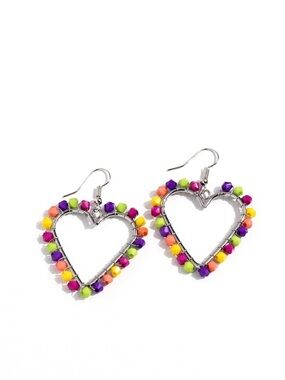 E-67 Heart Hoop Earrings with Multicolor Beads - Women's Fashion Earrings